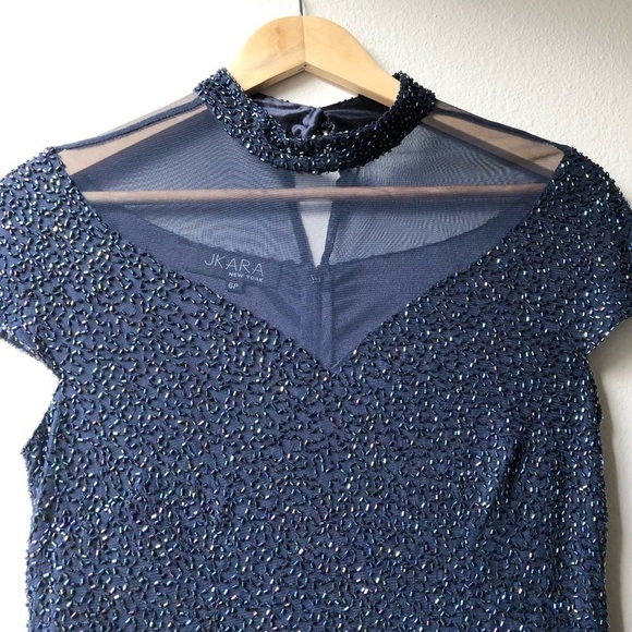 JKARA Beaded Navy Gown Maxi Dress - 6P - Picture 3 of 13